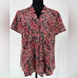 CROFT & BARROW BUTTON DOWN PAISY BLOUSE SHORT SLEEVES AND V NECK‎